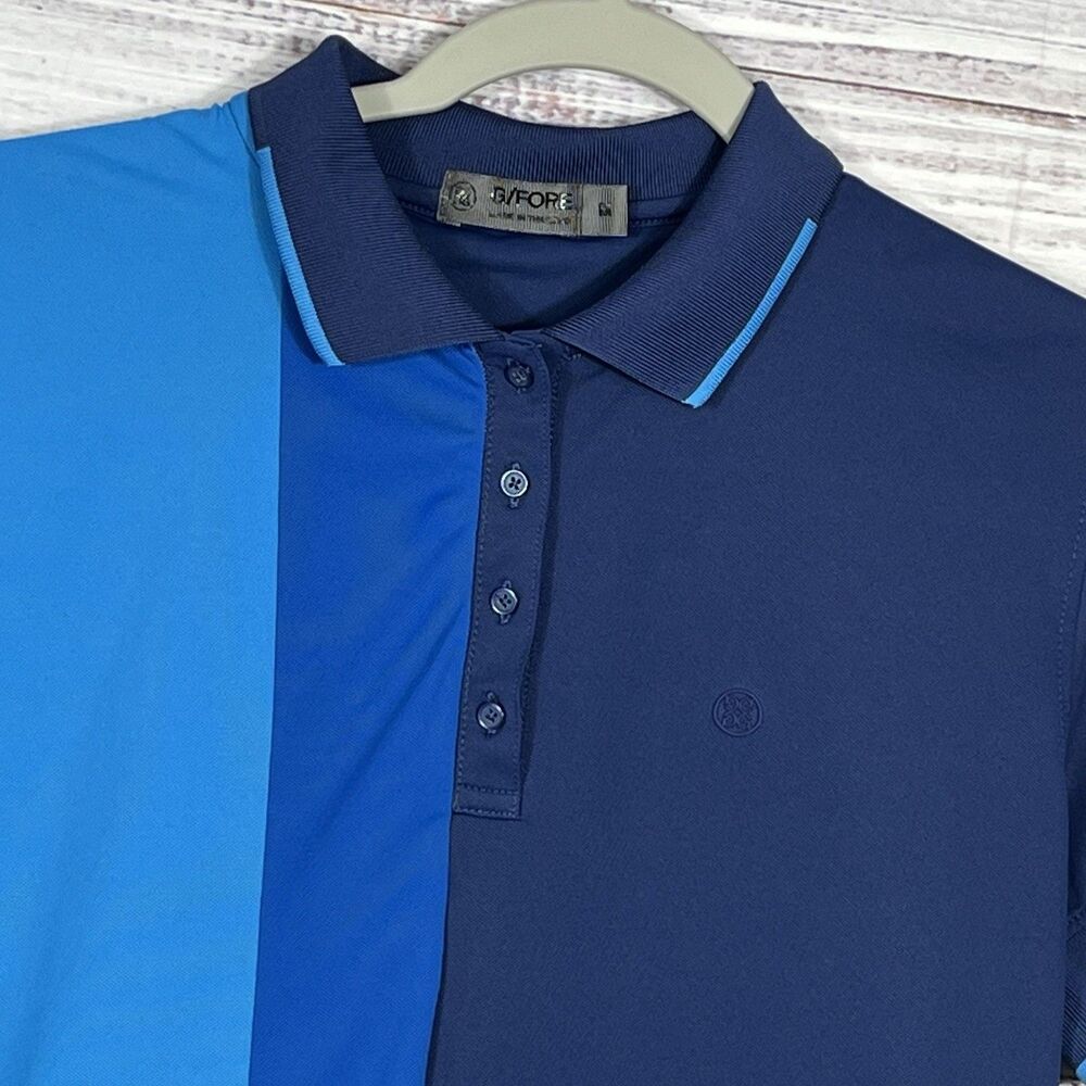 G Fore G4 Polo Women’s Medium Blue Color block Golf Performance Stripe Preppy